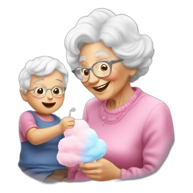 Granny eating cotton candy with grandson sticker