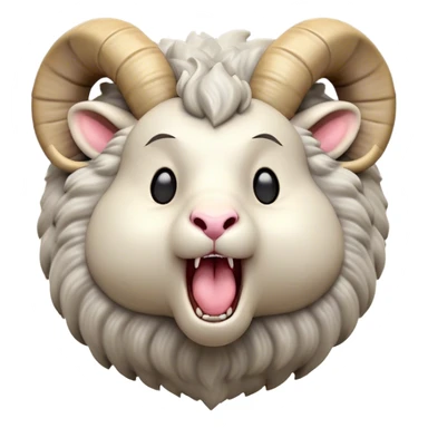 Cinematic Cute Yawning Ram Portrait Emoji, Head tilted slightly with a dramatic, wide-open yawn, showcasing a soft, woolly grey fur with gently drooping horns and ears, round dark eyes barely open in drowsy contentment, Simplified yet irresistibly adorable features, highly detailed, glowing with a soft, cozy glow, high shine, relaxed yet expressive, stylized with a touch of rugged whimsy, bright and endearing, soft glowing outline, capturing the essence of a sleepy yet affectionate ram, so drowsy it feels like it could stretch out of the screen and curl up for a nap! sticker
