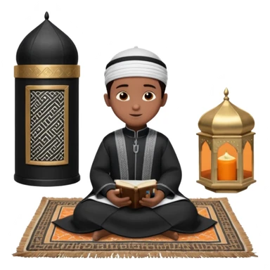 Personnage 3D mignon en style Pixar, un petit garçon portant un qamis blanc et un kufi, tenant un tapis de prière, entouré de lanternes brillantes, fond doux, couleurs chaudes, garçon teint noir TENANT UN APPAREIL PHOTO sticker