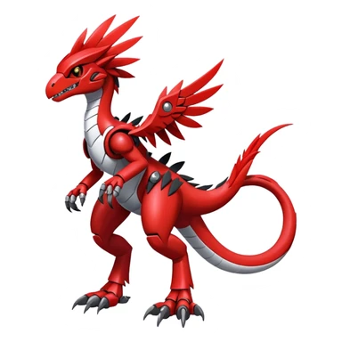 Furry feather-mane Cool Edgy Futuristic shiny Digimon-Fakemon-Guilmon-Velociraptor-Mecha full body   sticker