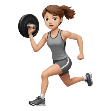 one women running and lifting weights. brown hair, light skin, hazel eyes. sticker