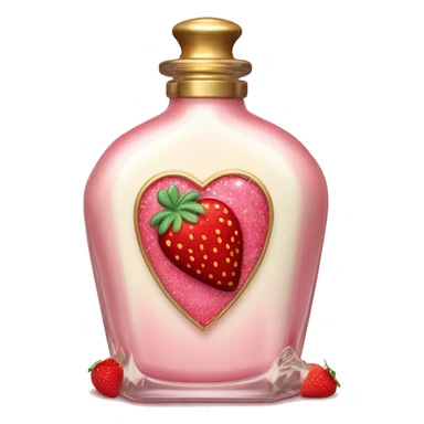 Antique heart-shaped parfumerie bottle with butter, made of red crystals, white cream and pink strawberry milk pour from the bottle sticker