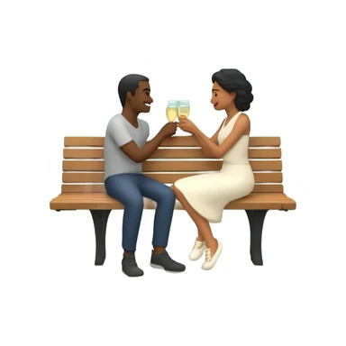 couple sitting closely on a park bench, enjoying a romantic moment. One person is holding a croissant, and the other is holding a glass of Prosecco. Surround them with a relaxed atmosphere, such as greenery or flowers, to create a cozy and intimate vibe sticker