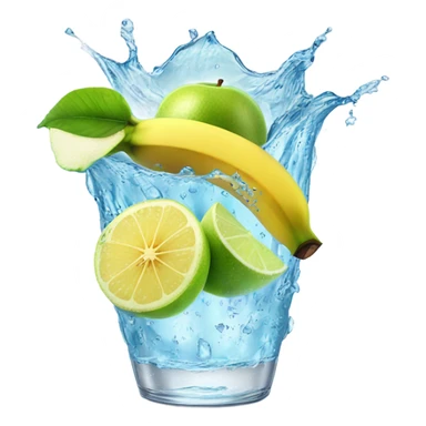 BANANA APPLE LEMON AND LIME WITH ICE CUBES water splash sticker