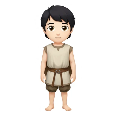 medieval summer outfit worn by a DnD themed fantasy male character. basic sleeveless cotton tunic with a simple, rounded neckline and a loose fit. clothes only above the waist. The clothes full waist. The character's haven't arms. character is white-skinned, black hair, brown eyes, short messy hair. sticker