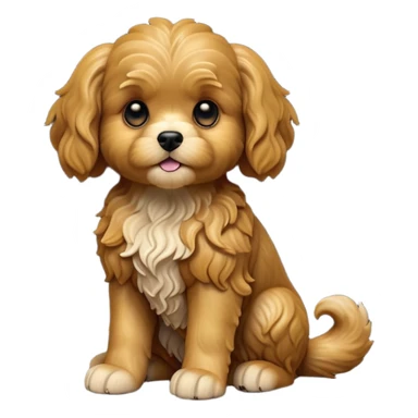 cinematic-[cavoodle dog]-realistic-full-body-sitting-emoji,-tail-resting-loosely-beside-its-paws,-head-tilted-dramatically,-wavy-[solid golden]-fur,-simplified-yet-realistic-focused-features,-highly-detailed,-glowing-with-an-almost-sarcastic-glow sticker