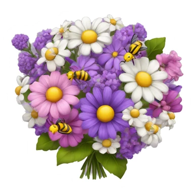 Beautiful bouquet of flowers purple pink white yellow with bees sticker