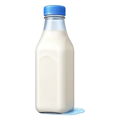 A 3D cartoon bottle of milk with white liquid, blue cap, clean reflections, Memoji-style. sticker