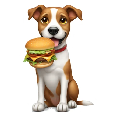 Dog with burger on lap sticker