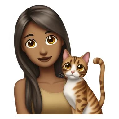 Beautiful woman long dark brown hair Straight bangs hug bengal cat sticker