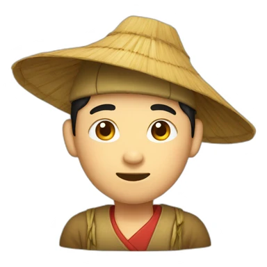 chinese man in bamboohat with nem sticker