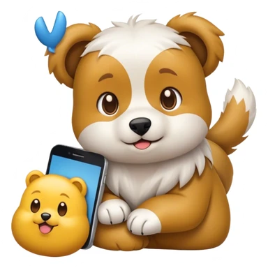 Emoji estilo iPhone de uma menina gamer bonita, cabelo longo e liso, com headset. Também emojis dos seus dois cachorros: um Yorkshire fofinho e um cão branco peludo tipo urso. Um emoji dela no PC editando emojis." sticker