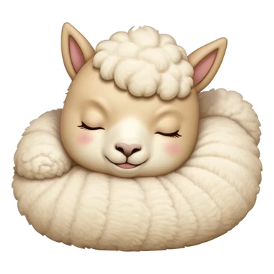 Meme-Worthy Cute Sleeping Cream Alpaca Portrait Emoji, Head resting peacefully with a contented smile, showcasing a delightfully robust build and a luxuriously soft cream fleece, eyes shut in a serene nap, Simplified yet hilariously adorable features, highly detailed, glowing with a soft, drowsy light, high shine, relaxed and utterly lovable, stylized with an air of playful laziness, bright and heartwarming, soft glowing outline, capturing the essence of a comically sleepy alpaca, so meme-worthy it feels like it could instantly become the next viral sensation of adorable slumber! sticker