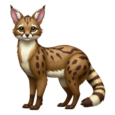 Colorful dark realistic chocolate-brown tropical beige fur glorious divine exotic cute cool beautiful shiny beautiful fantasy-Furret-Eevee-caracal-civet-genet-sergal-vernid-Cacomistle-oncilla-animal-Fakémon-hybrid-fursona with white deer-spots pattern markings (full body) sticker