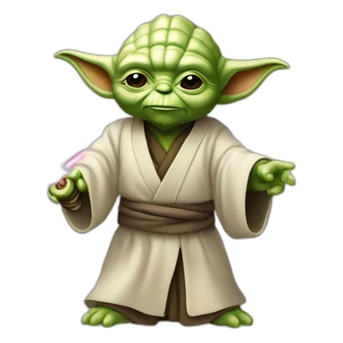 maitre yoda qui tien un sabre laser rose sticker