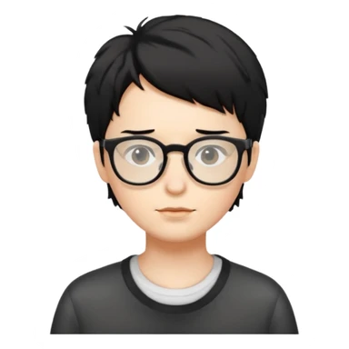 Cabelo bagunçado meio pequeno preto com cor de pele branca e com oculos sticker