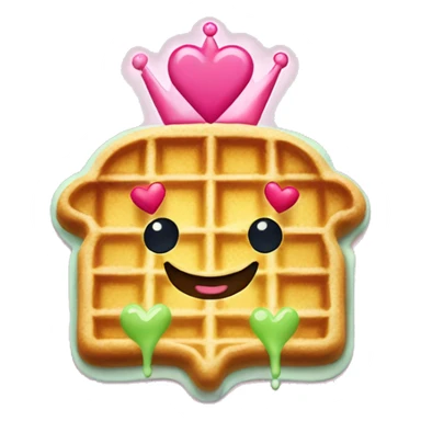 smiling waffle with matcha and sparkles and pink hearts around it like a crown sticker