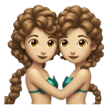 Two brown haired mermaids with their tails formed into a heart sticker