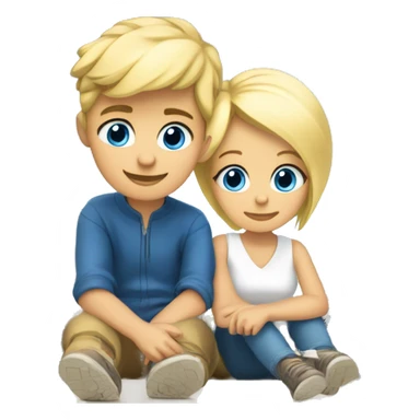 blonde blue eyed boy and blonde blue eyed girl sitting under Eiffel Tower sticker