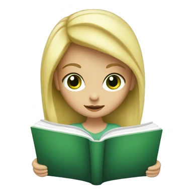 blonde girl with green eyes reading a book sticker