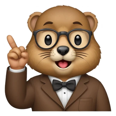 Create a version of the "nerd emoji with finger pointing up" meme with the face of a groundhog sticker