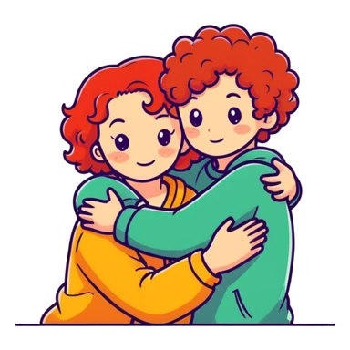 Red hair girl and curly hair boy hugung sticker