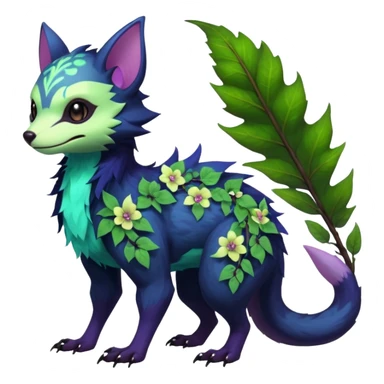 Realistic Sharp swampy mossy elemental ivy floral detailed Colorful translucent luminescent glowing Trico-Noibat-batty-Sergal-Furret-Ferret-Wolverine-Vernid-furry-fursona-fusion-Fakemon-animal-hybrid-creature, full body sticker