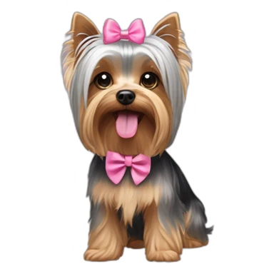 yorkshire terrier with grey hair with the tongue and two little pink hairbow on the head sticker