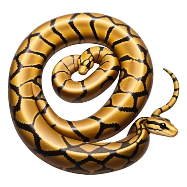 A photo-realistic top-down view of a Ball Python gently coiled into a tight spiral, with its head resting peacefully at the center. The pattern flows smoothly around the curves of its body, emphasizing its natural camouflage and calm demeanor. sticker