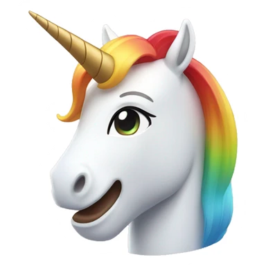 Apple memoji style, detailed 4K rainbow unicorn smiling sticker