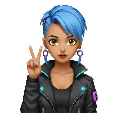 Woman with her tongue out in cyberpunk clothing and giving the middle finger. Looking naughty. sticker