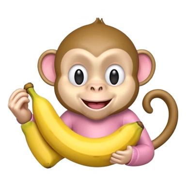 A light pink emoji monkey holding a banana sticker