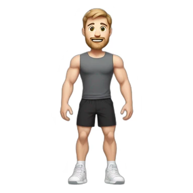 Full height Actively gesturing with hands Pale skinned Fit Man With the biceps and brown hair in dark gray Sleeveless Mike, black oversize sports shorts, watch and white Sneakers sticker