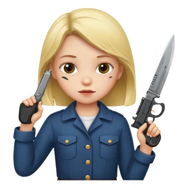 A little girl holding a knife and gun sticker