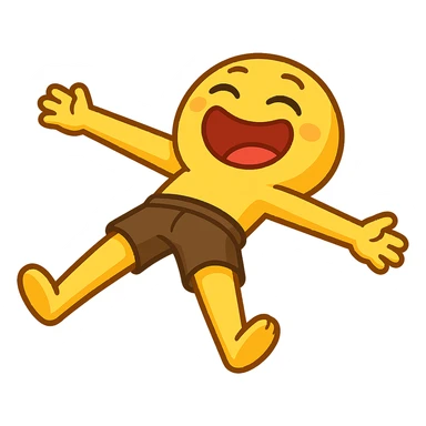 Transform the person lying spread eagle on the ground into a silly, lighthearted cartoon emoji style. Keep the pose exactly the same but use a simple, expressive emoji-like face with bright, playful colors. Remove any bruises or dramatic details to make it feel fun and silly like a playful emoji. sticker