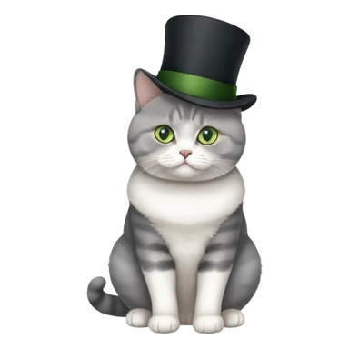British Shorthair cat full body sitting with a top hat and green eyes sticker