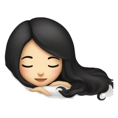asian cute girl with long beauty black hair sleeping with white blanket and pillow sticker