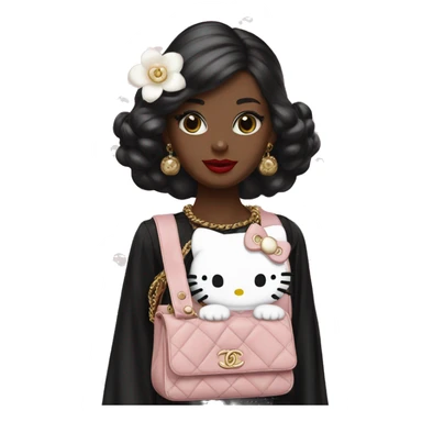 Hello Kitty with a Timeless bag Chanel and a White Camelia  sticker