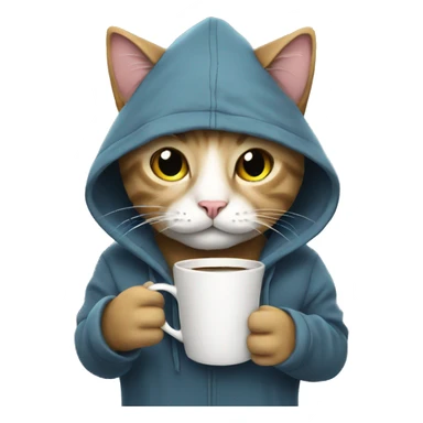 cat wearing a hoodie and drinking coffee sticker