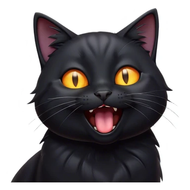 Cinematic Comical Black Cat Portrait Emoji, Head tilted dramatically while yawning exaggeratedly, sleek black fur with subtle hints of dark gray, Simplified yet hilariously adorable features, highly detailed, glowing with an almost sarcastic glow, high shine, a mix of lazy and curious, stylized with a touch of playful whimsy, bright and alert but with a comical expression, soft glowing outline, capturing the essence of a mischievous yet overly dramatic kitten, so funny it feels like it could leap off the screen and sassily demand attention! sticker
