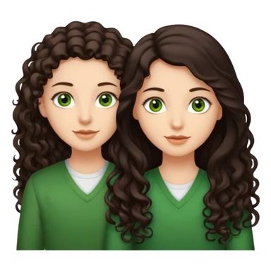 Two besties, 1: long ironed straight darkbrown hair, green eyes, 2: long curly darkbrown hair, brown eyes sticker
