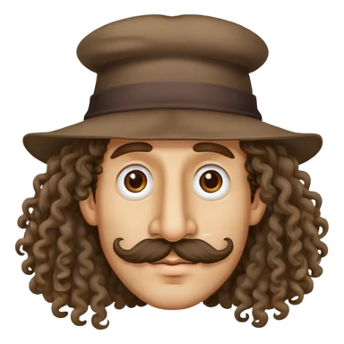 Man with big nose, hat with 2 curly strands of long hair sticker