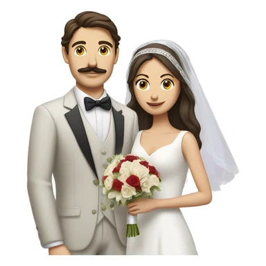 A brunette white man with a mustache marrying a brunette middle eastern woman sticker