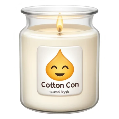 minimal flat emoji of a white scented candle in a glossy white glass jar with the label “cotton”, soft warm glow, clean vector style, elegant and modern, transparent background sticker