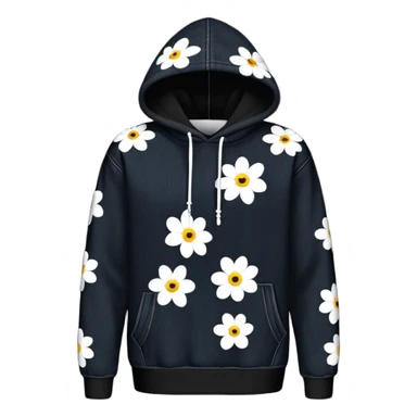 The BLACK Denim Tears Hoodie features a black base with distinctive white open flower spots with empty space in the middle, These hollow ring-like patterns are scattered across. sticker