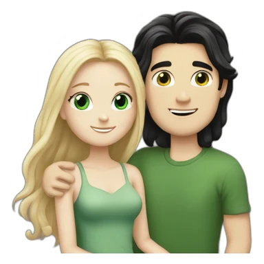 A white girl with long black hair and green eyes hug a tall white boy with blond hair   sticker