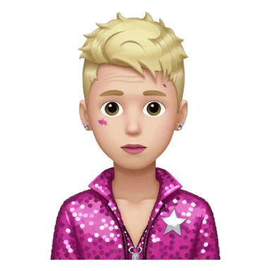 Machine Gun Kelly with blonde hair, dark pink sequin outfit sticker