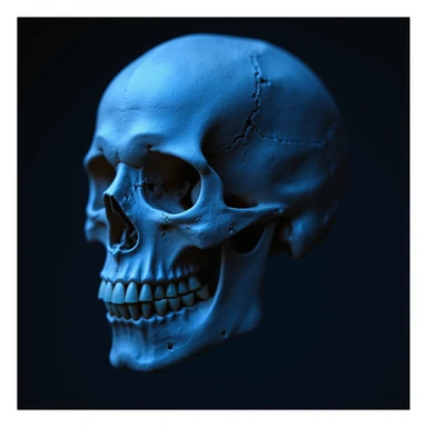 realistic skull with blue tint, photorealistic style, detailed texture, subtle blue lighting sticker