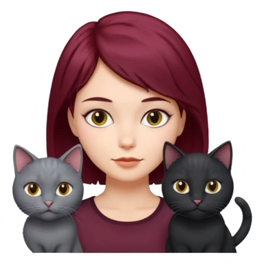 femme au cheveux court bordeau avec chat poils longs gris et chat poils ras noirs sticker