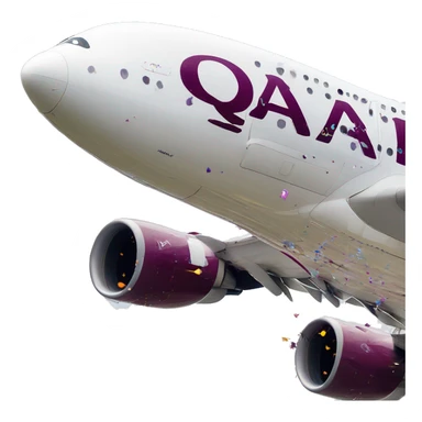 Qatar airways A380 taking off trailing confetti from its engines sticker